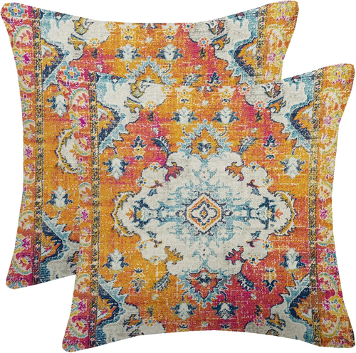 Vintage Boho Pillow Covers 18X18 Inch Set of 2 Antique Ethnic Orange Teal Carpet - Bild 11 von 12