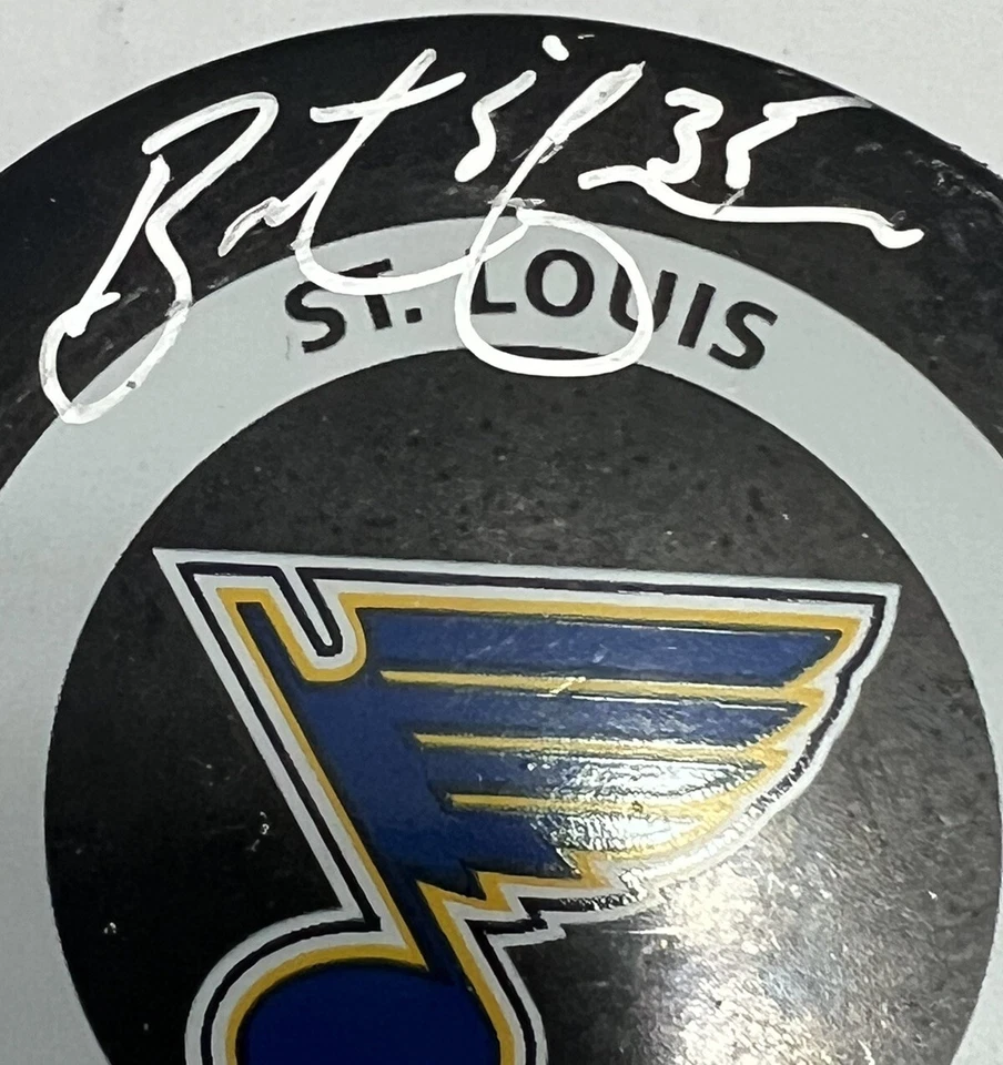 Brent Johnson #35 Portero Autografiado St. Louis Blues Juego Oficial Disco Firmado Foto 2 de 4