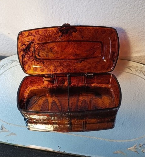 Vintage Acrylic Gargoyle Jewelry Box Faux Tortoise Trinket Box Plastic - Picture 2 of 7