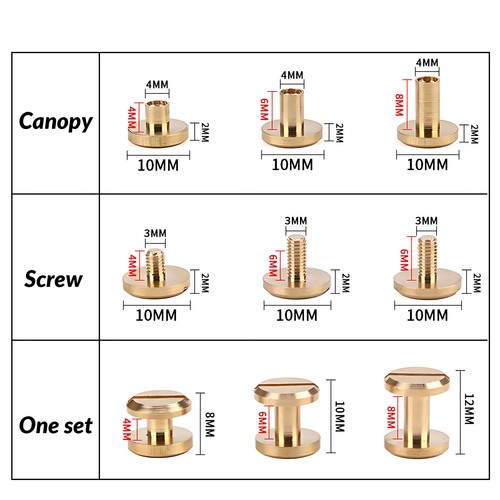 Flat Belt Screw Leather Craft Chicago Nail Brass Solid Rivets Stud Head 4mm-20mm - Picture 9 of 26
