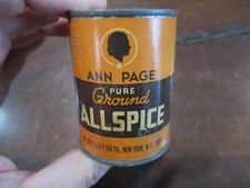 ANN PAGE PURE GROUND ALLSPICE SPICE TIN,THE GREAT A&P TEA CO. PAPER LABEL NY NY