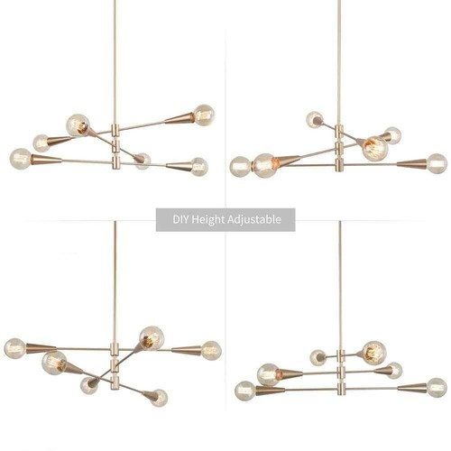 Uolfin Modern Sputnik Island Chandelier 6-Light Brass Gold Linear Dining Room - Picture 4 of 7