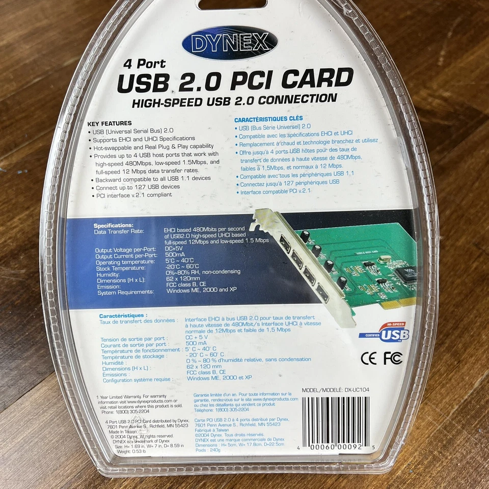 Dynex DX-UC104 (4-Port) USB 2.0 PCI Desktop Card Host Adapter NIB NEW - Image 4 of 4