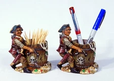 Hand Painted Pirate Skull Treasure Toothpick Holder Pen Holder P002P