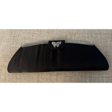 TOVA Beverly Hills Black Satin Evening Clutch Purse Rhinestone Butterfly