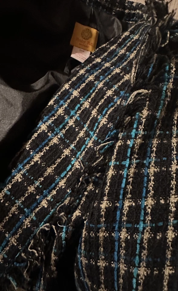 Chaqueta Blazer Ruby Rd Mujer Negra Tostada Verde Azulado Tweed Boucle Forrada con Flecos W20 Foto 2 de 4