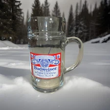 Vintage Classic Budweiser, 8" Tall Glass, 1L Beer Stein Mug, Anheuser Busch