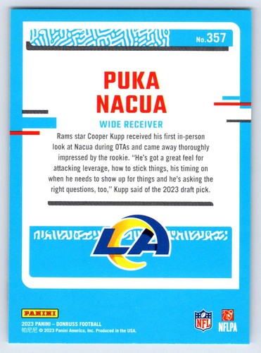 Tarjeta de fútbol americano Puka Nacua 2023 Donruss Rated Rookie #357 Los Angeles Rams - Imagen 2 de 2