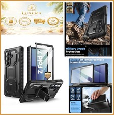 Galaxy Z Fold 7 Case with Built-in Glass Screen Protector Kickstand Black