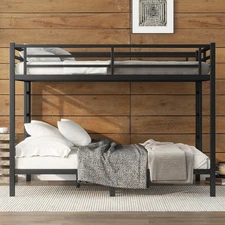 Metal Queen Over Queen Bunk Bed with Guard & Ladder, Heavy-Duty Bunk Bed