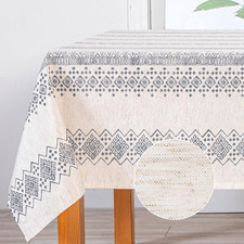 MYSKY HOME Boho Rectangle Tablecloth 60x84 Inches Linen Fabric Oblong Table Cove