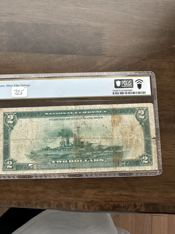 1918 2 battleship Federal Reserve Note Boston Pmg12 - Image 2 of 2