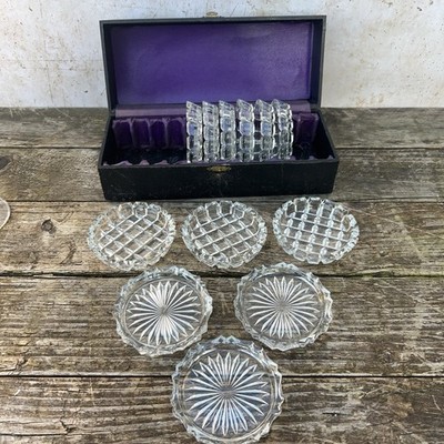 Vintage Geschliffenes Glas Untersetzer 12er Set Verpackt Gemischtes Schliffmuster Kristall Stil