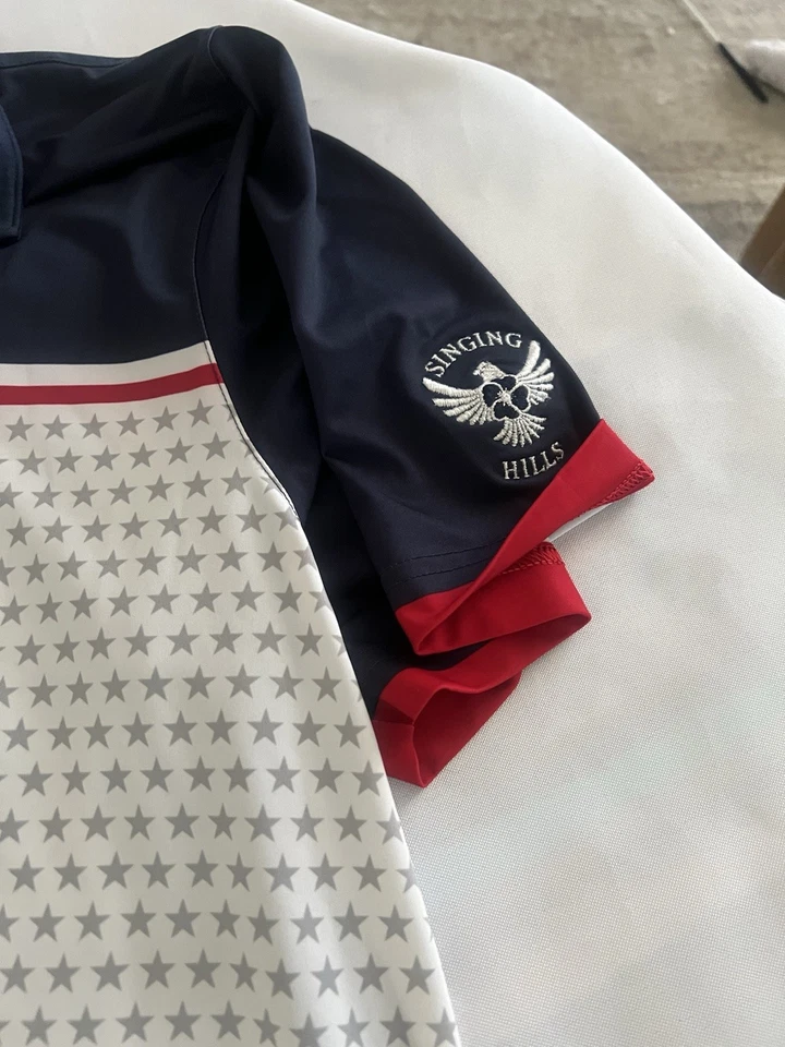 Polo de golf Puma Volition blanco azul patriótico talla XL logotipo nuevo sin etiquetas Foto 2 de 3