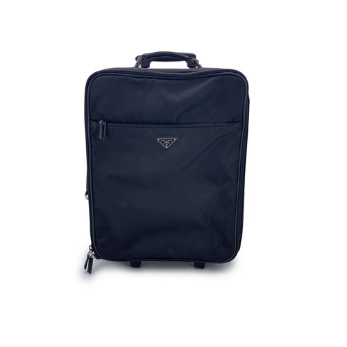 Authentic Prada Black Nylon Rolling Suitcase Trolley Luggage Travel Bag