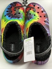Crocs CLASSIC LINED TIE-DYE CLOG / Fuzzy Slippers Mens 10 Multi / Black