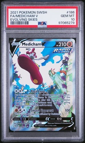2021 POKEMON SWORD & SHIELD EVOLVING SKIES #186 FULL ART/MEDICHAM V PSA 10