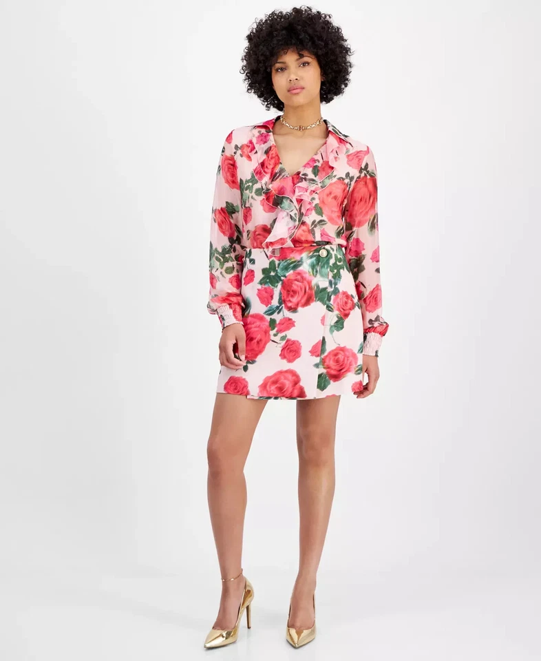 GUESS Mujer Falda Talla XL Raisa Estampado Floral Envolvente Mini Foto 3 de 4