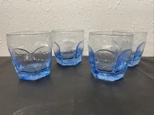 Set of 4 Libbey Chivalry Blue DOF Double Old Fashioned Tumblers Short Glasses