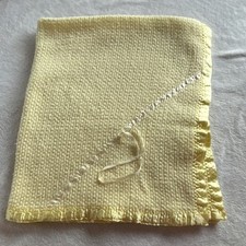 Vintage pastel Yellow Blanket Satin Trim Woven Nursery baby blanket
