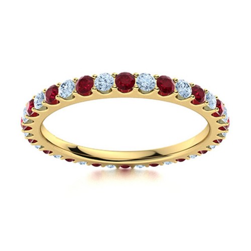 Full Eternity Round Aquamarine & Ruby 925 Sterling Silver Gold Plated Women Ring