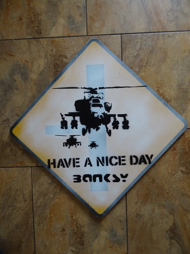 Two stencil spray painted metal street/road signs Banksy style - Picture 5 of 8