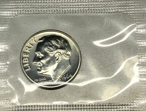 1964 Roosevelt Dime Choice Proof 90% Silver 10c US Coin in Mint Cello -2251