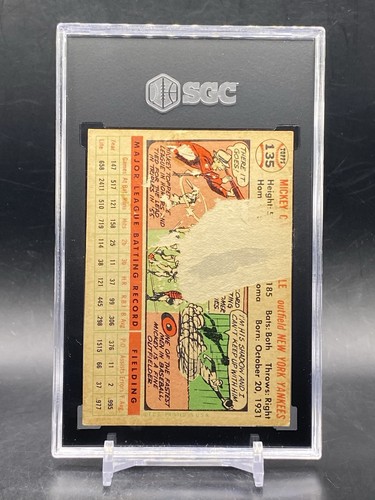 1956 Topps #135 Mickey Mantle HOF White Back New York Yankees VTG Card SGC 1 - Bild 2 von 2