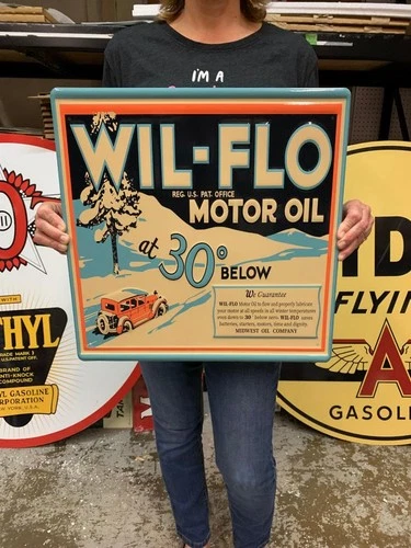 Antique Vintage Old Style Sign Wil Flo Motor Oil Made in USA