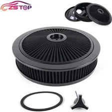 High Flow 14" X 3" Black Round Thru Washable Air Cleaner Chrome Lid For SBC BBC