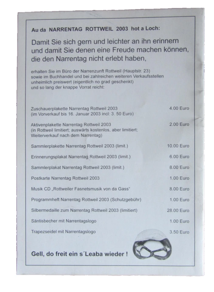 Rottweil Elzach Überlingen Oberndorf Viererbund FASNET PROGRAMMHEFT 2003 - Bild 2 von 2