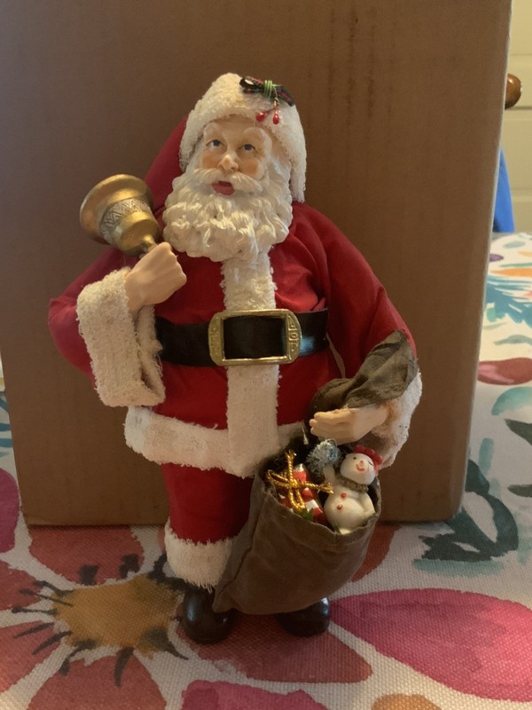 Clothique By Possible Dreams LTD SANTA with Bell & Toy Bag/Sack Vintage  8” Tall