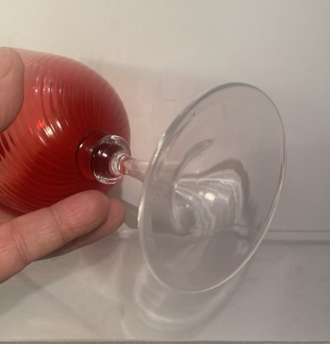 2 ANTIQUE CRANBERRY GLASS SWIRL WINE GLASSES GOBLETS CLEAR STEMS - Picture 9 of 10