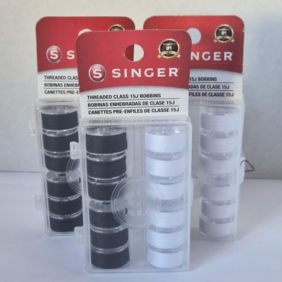 Singer Prethread Class 15J Bobbins White And Black Thread Lot Of 3