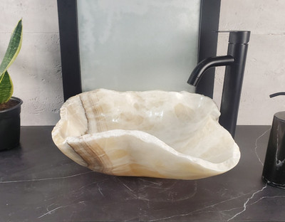 Onyx Stone Vessel Bathroom Sink, 15 x 13.5 inch Stone Above Counter Stone Sink