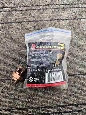 (QTY 10) MORRIS 90305: #2 Hex Head Split Bolt Connectors - Electrolytic Copper
