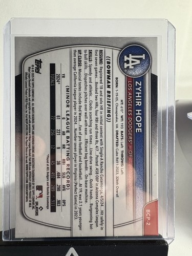 Zyhir Hope 2025 Bowman Chrome 1st Prospect Wave /350 Refractor LA Dodgers - Picture 2 of 2