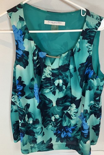 Peter Nygard Petite Damen ärmellose Bluse Größe M geblümt türkis