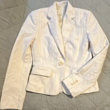 Banana Republic Women's White Striped Lined Single Button Blazer Jacket Size 4