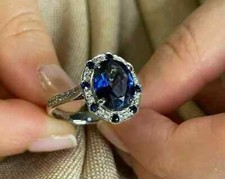 2Ct Oval Cut Lab-Created Blue Sapphire Engagement Ring 14K White Gold Plated