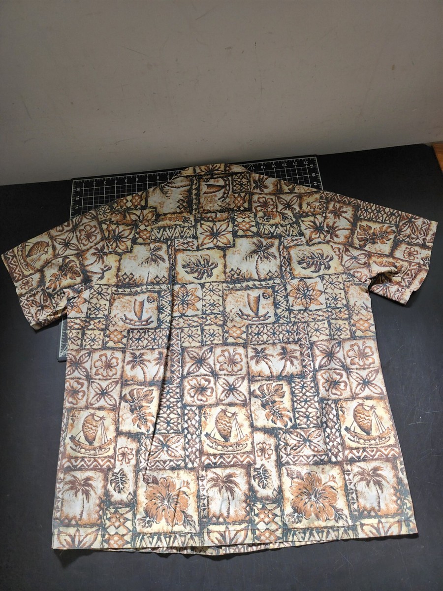 Vintage Nui Nalu Shirt Mens L Brown Hawaiian Tapa Kapa Print Short