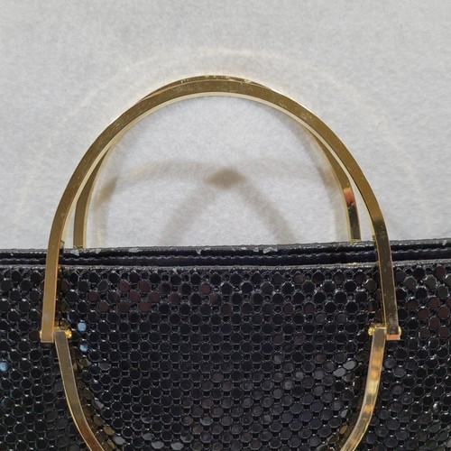 Elegant Black Metal Mesh Evening Bag with Gold Handles Ashley Moore Purse - Picture 14 of 20