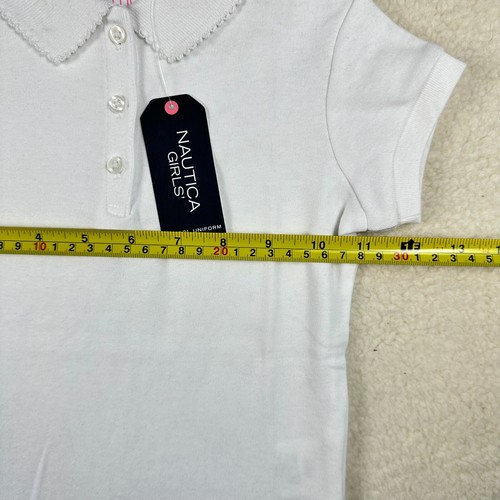 Nautica School Girls' Picot Collar Interlock School Uniform Polo Shirt Whie - Picture 7 of 12