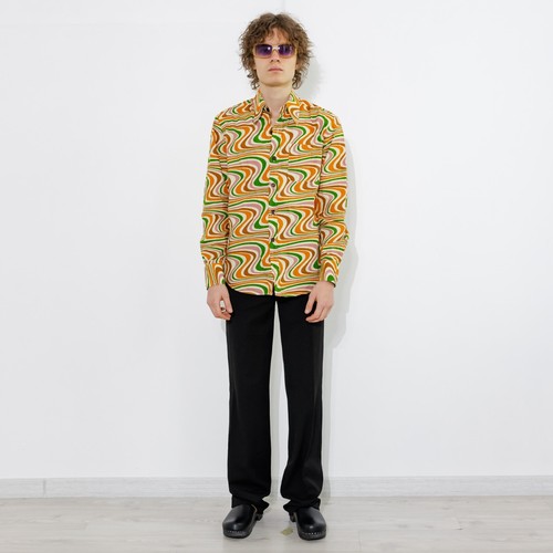 70's Vintage Chenaski swirly pattern slim fit button down shirt in warm tones - 第 5/6 張圖片