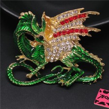 New Green Enamel Cool Dragon Magical Crystal Fashion Women Charm Brooch Pin Gift