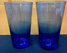 Libbey Glass Mediterranean Blue Flare Drinking Glasses 5 7/8” 16 Oz Set Of 2 EUC