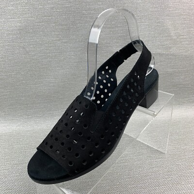 Munro Sandals Black Leather Perforated Open Toe Slingback Block Heel Size 8N
