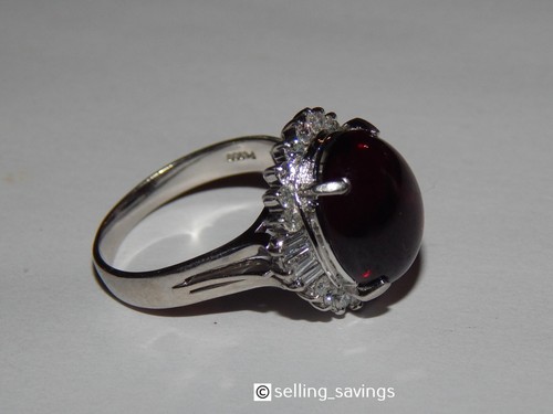 900 PLATINUM CABOCHON LARGE GARNET & DIAMONDS HALO RING SIZE 8 - HEAVY 10 GRAMS - Picture 5 of 7