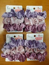 4 Pks of 3 Scunci Original Scrunchies in Velvet Texture Pink/Purple (4629)-R7P6b