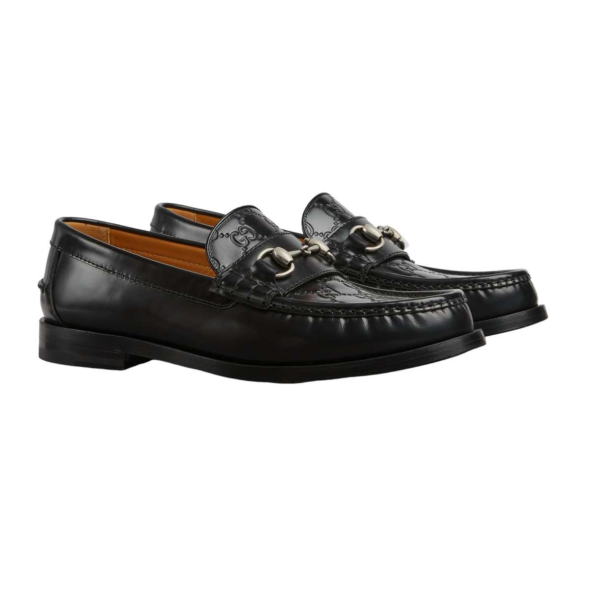 GUCCI $1100 Men's Black GG Leather With Horsebit Loafers New